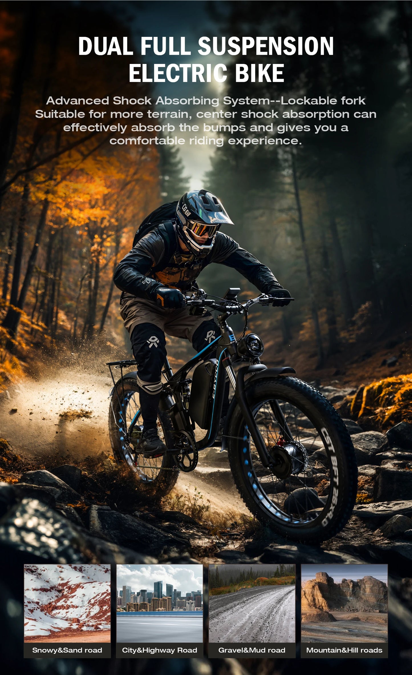 E-BYCCO-Electric Bike EB7Pro, All Terrain Bike with 3000W Motor, 52V 23AH Waterproof Battery, 7-Speed Hydraulic Oil Brake, 26x4.