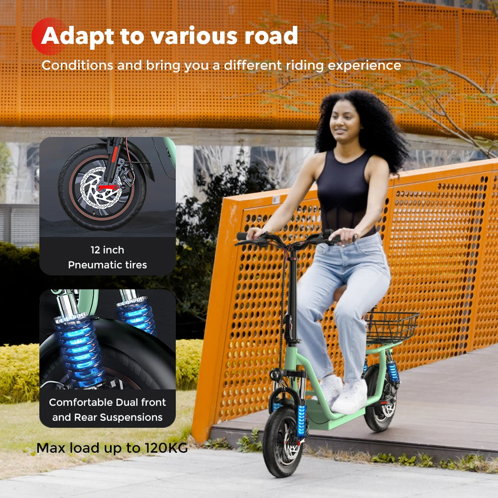 iScooter i12 Electric Scooter With seat And basket 12 Inch 500W Foldable Kick eScooter 36V 7.5Ah Max Range 35km Mobility Scooter - Cilla Scooters