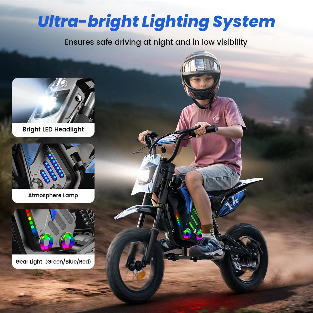 Kids E-bike A14, Bluetooth Music, 3 Speed Modes 27km/h - Cilla Scooters