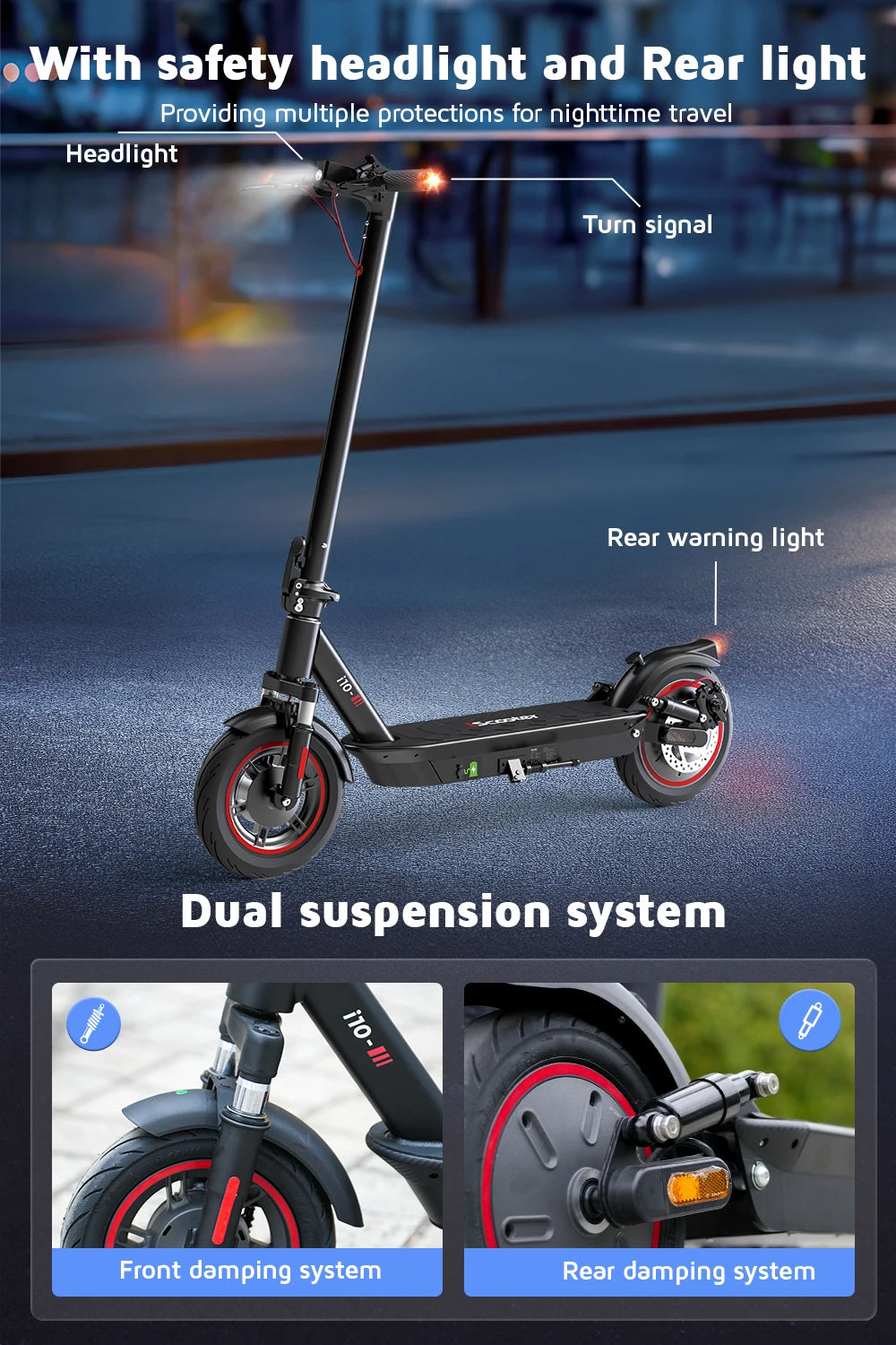 iScooter i10 Electric Scooter 650W Motor 36V15Ah 10inch Foldable Electric Kick Scooter 45km Max Range Electric eScooter With APP - Cilla Scooters