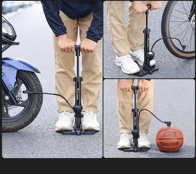 WEST BIKING Bicycle Pump 160PSI Portable Steel Vertical Pump Schrader Presta Valve Inflator MTB Road Bike Pump Bike Accessories