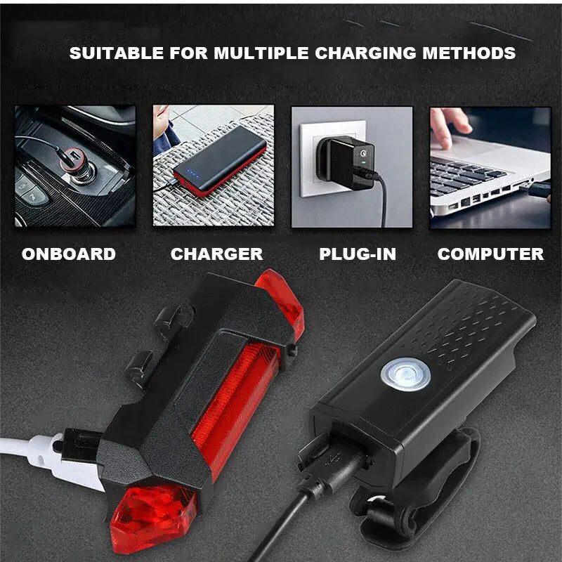 USB Rechargeable Bike Light Set Front Light with Taillight Easy to Install 3 Modes Bicycle Accessories for the Bicycle - Cilla Scooters