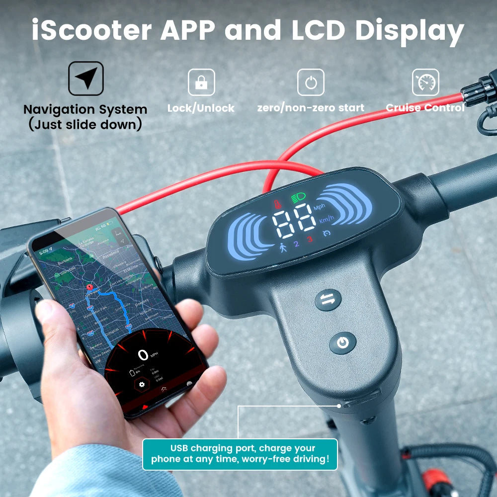 iscooter i10pro Electric Scooter 10 Inch Tire 800W 48V 15Ah Foldable eScooter Max speed 45km/h Range 60KM Kick Scooter With App - Cilla Scooters