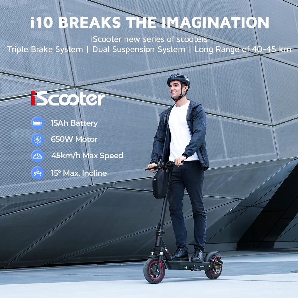 iScooter i10 Electric Scooter 650W Motor 36V15Ah 10inch Foldable Electric Kick Scooter 45km Max Range Electric eScooter With APP - Cilla Scooters