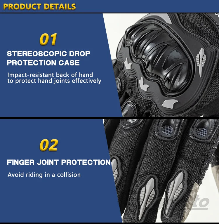 Summer Breathable Full Finger Motorcycle Gloves Touch Screen non slip - Cilla Scooters
