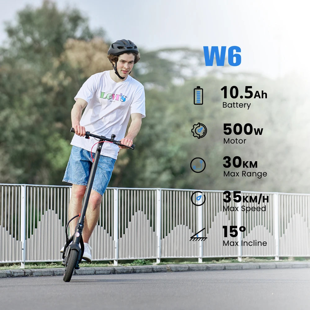 W6 Electric Scooter 10 Inch 500W Motor 36V 10.5Ah Battery 35km/h Max Speed Foldable E-Scooter With APP Dual Brakes Scooters - Cilla Scooters