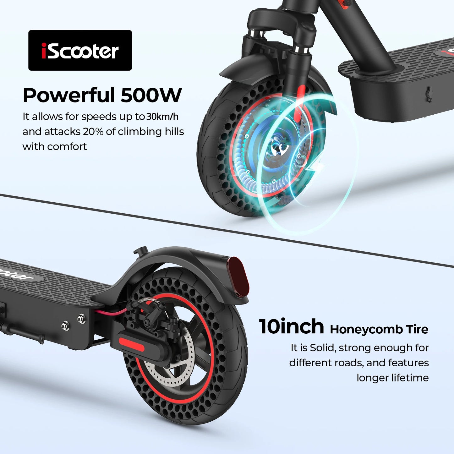iScooter i9max Electric Scooter 36V 10Ah 500W Motor 40km Max Range 35km/h Speed 10inch Foldable Electric Kick eScooter with App - Cilla Scooters