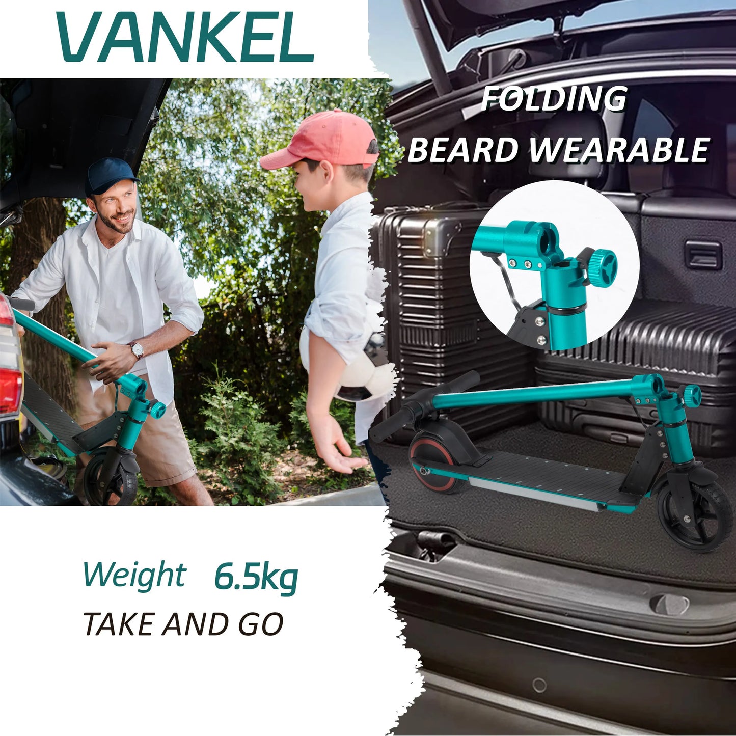 Vankel Electric Scooter for Child 6.5" Folding E-Scooter Kids 6–12 Years, 150W Motor, 60Wh Scooter Max Range 5–8km Boys Girls