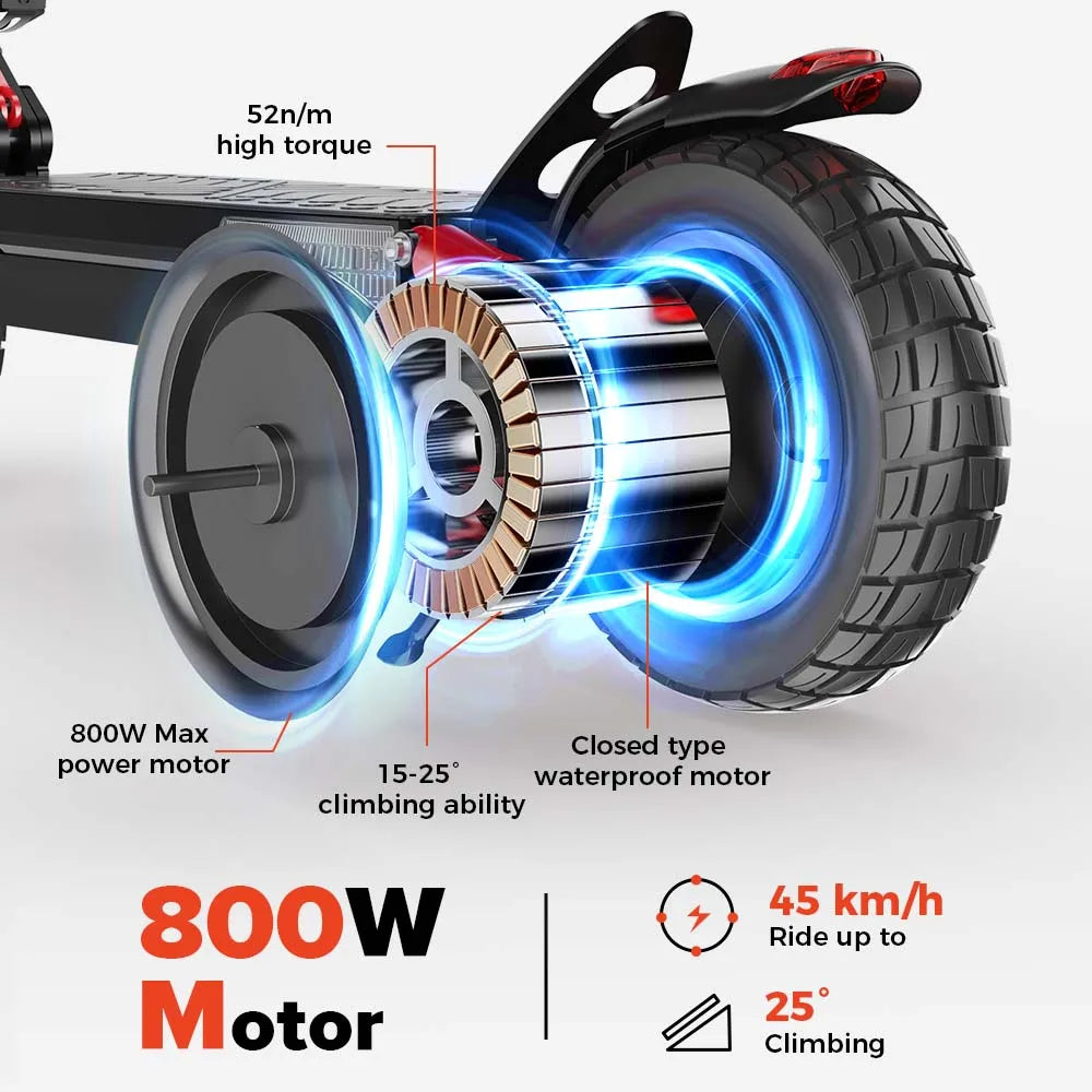 800W 15Ah Electric Scooter 10inch Powerful Electric Kick Scooter Anti-skid Off-road Tire 45km Range eScooter 45km/h With App - Cilla Scooters