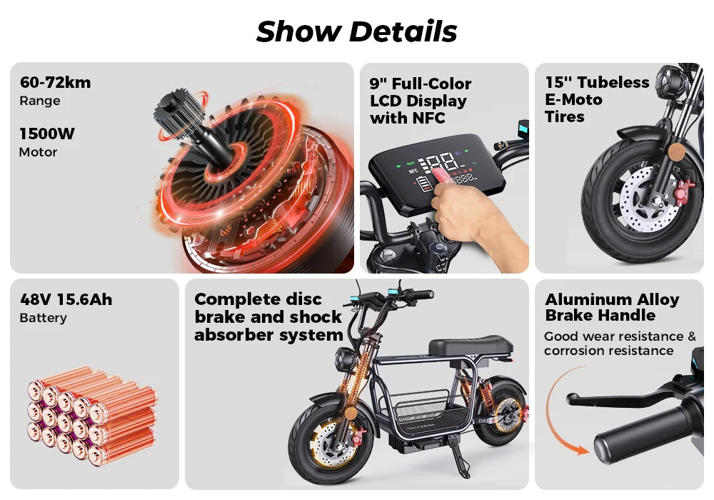 iScooter DX5 E-scooter With Seat and Basket 55KM/h - Cilla Scooters