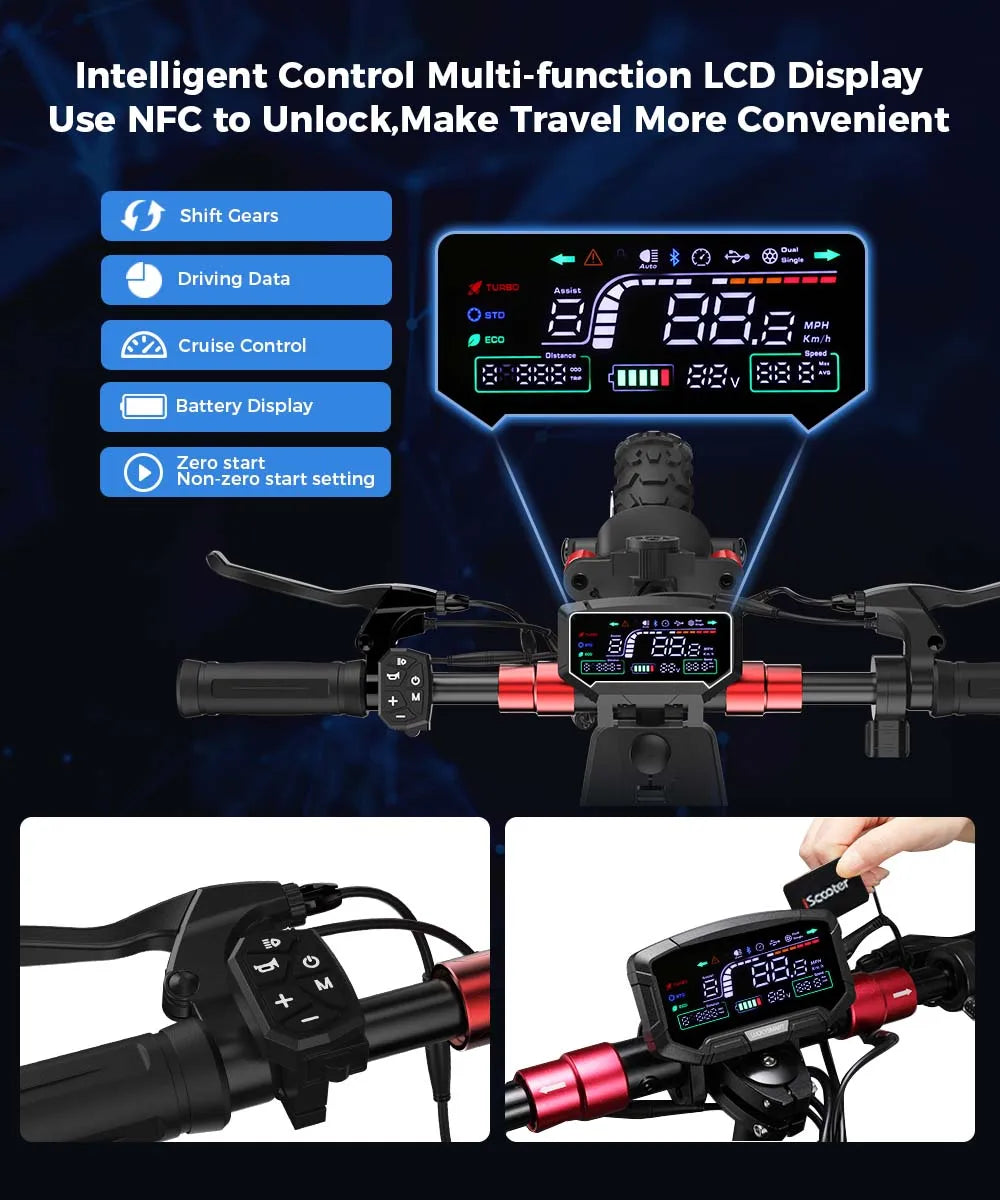 iScooter Electric Scooter 11inch Off-Road 48V17.5Ah 1000W Rear-Wheel Drive Max Speed 45km/h Range 65km Foldable eScooter - Cilla Scooters