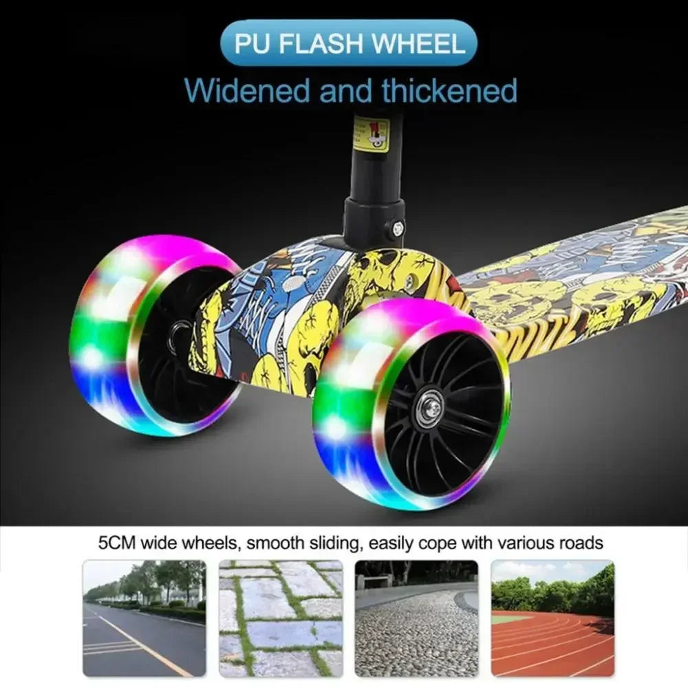 2024 New Foldable Children Scooter Widened Pedals with Flash Wheels 3 Wheel Scooter Lightweight Adjustable Height Kids Scooter