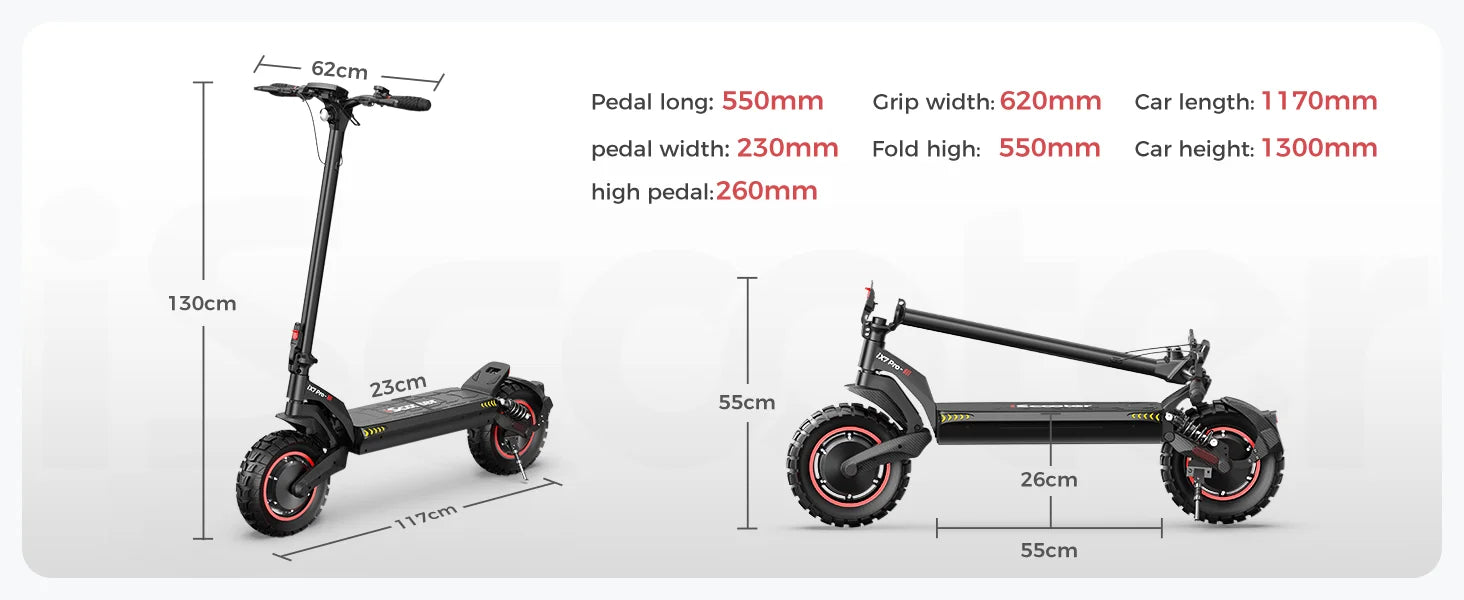 iScooter iX7Pro Dual Drive Off-Road Electric Scooter 2000W 48V17.5Ah eScooter 60km/h Speed 10inch Tire Foldable Scooter With App - Cilla Scooters