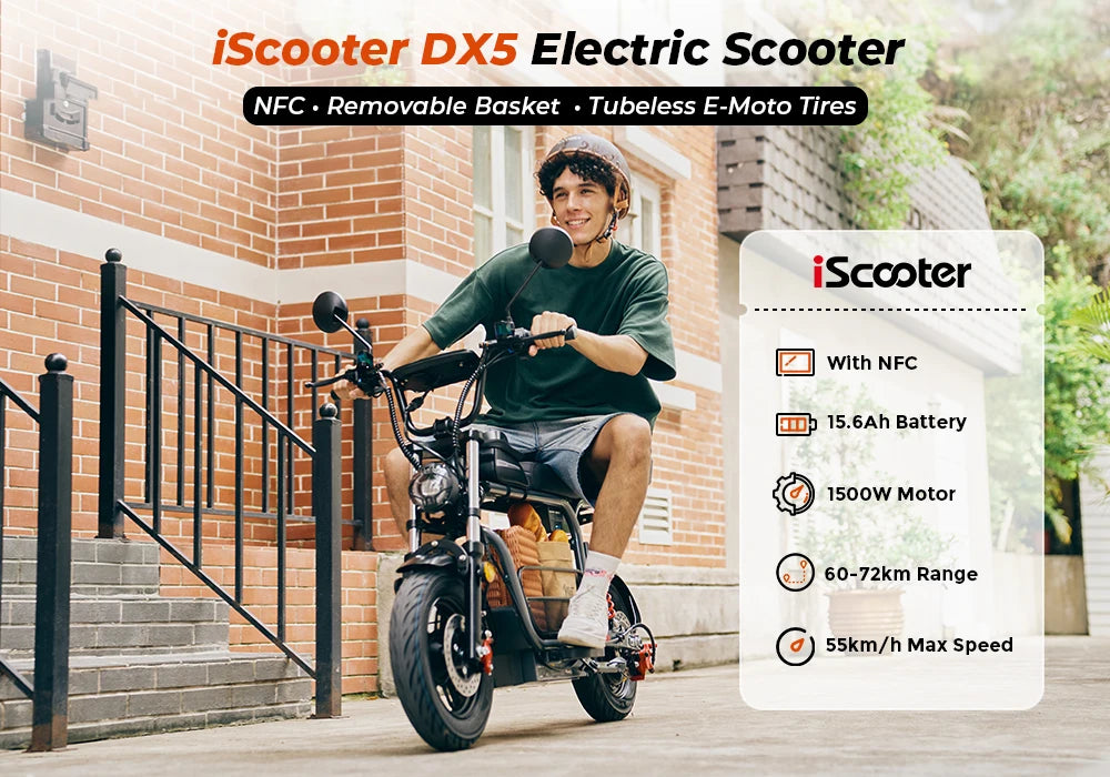 iScooter DX5 E-scooter With Seat and Basket 55KM/h - Cilla Scooters