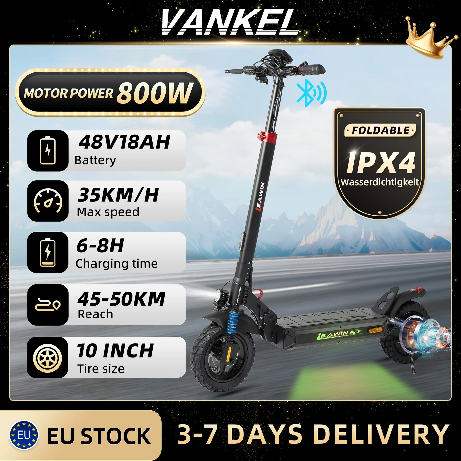 vankel 10 Inch Electric Scooter 800W Motor 48V18.2 Ah Battery Foldable E-scooter Smart LCD Display Scooter with Shock Absorber - Cilla Scooters