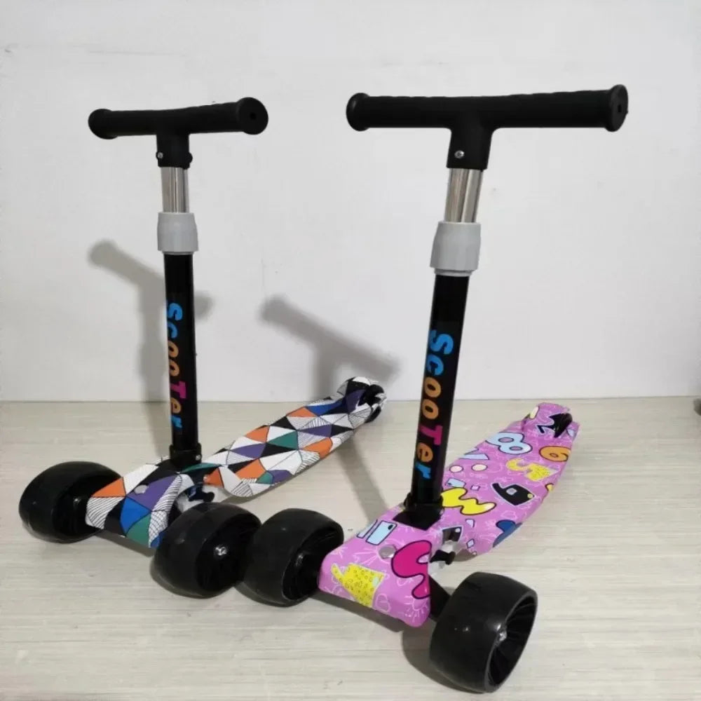 2024 New Foldable Children Scooter Widened Pedals with Flash Wheels 3 Wheel Scooter Lightweight Adjustable Height Kids Scooter