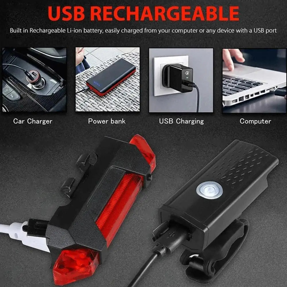 USB Rechargeable Bike Light Set Front Light with Taillight Easy to Install 3 Modes Bicycle Accessories for the Bicycle - Cilla Scooters