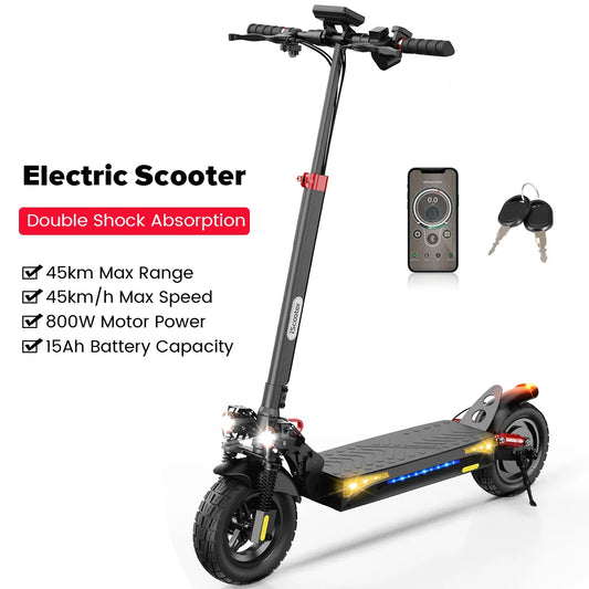 800W 15Ah Electric Scooter 10inch Powerful Electric Kick Scooter Anti-skid Off-road Tire 45km Range eScooter 45km/h With App - Cilla Scooters