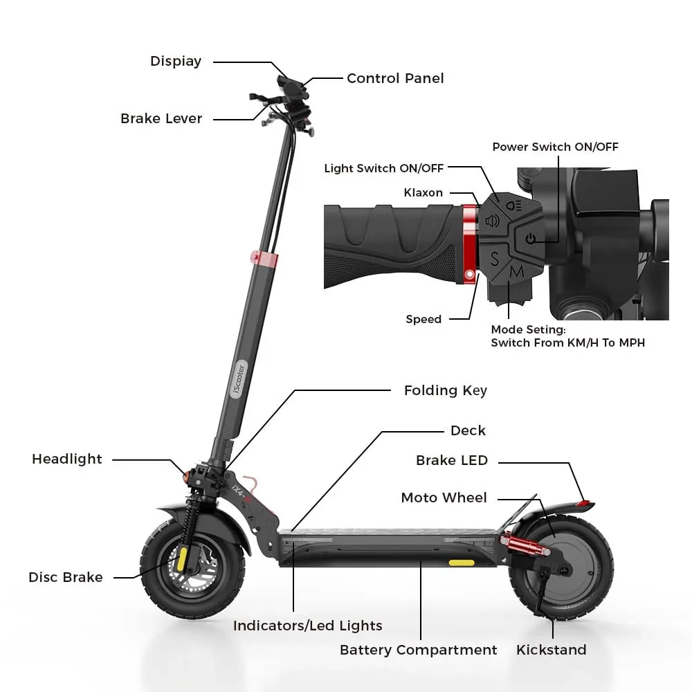 800W 15Ah Electric Scooter 10inch Powerful Electric Kick Scooter Anti-skid Off-road Tire 45km Range eScooter 45km/h With App - Cilla Scooters
