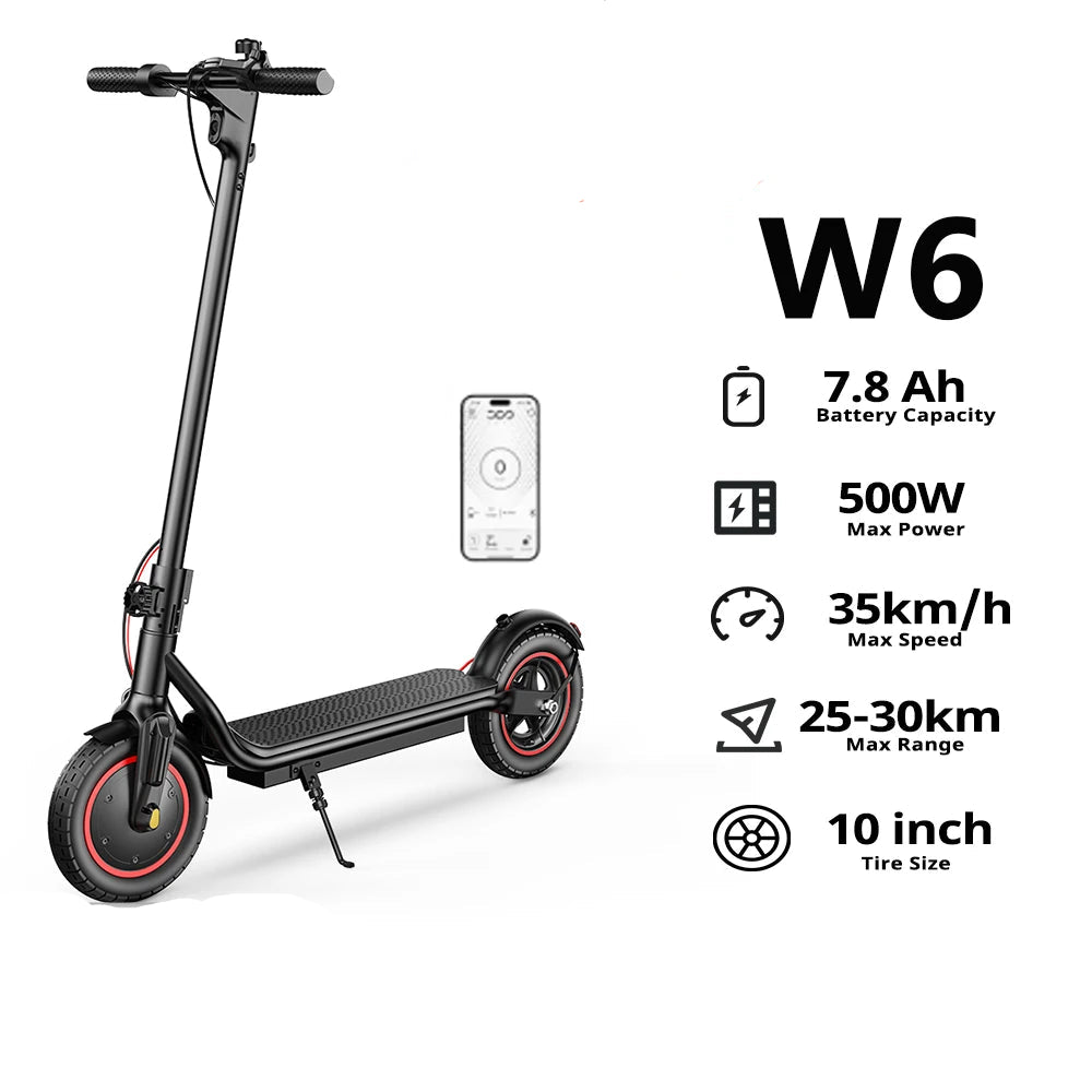 W6 Electric Scooter 10 Inch 500W Motor 36V 10.5Ah Battery 35km/h Max Speed Foldable E-Scooter With APP Dual Brakes Scooters - Cilla Scooters