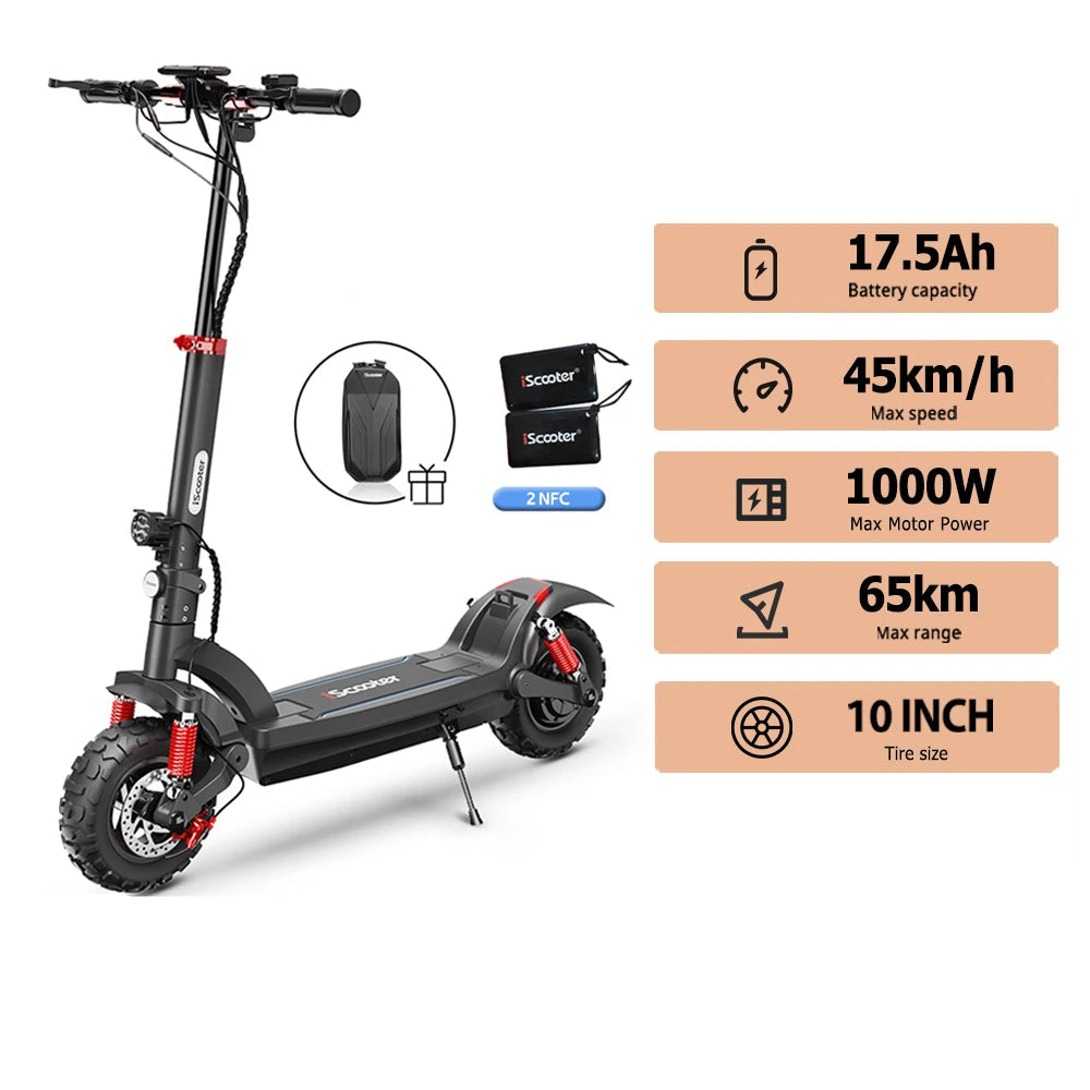 iScooter Electric Scooter 11inch Off-Road 48V17.5Ah 1000W Rear-Wheel Drive Max Speed 45km/h Range 65km Foldable eScooter - Cilla Scooters