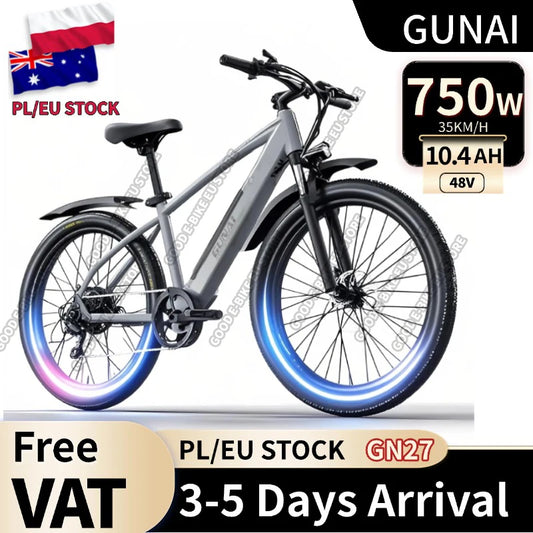 GUNAI GN27 Electric Bike, 750W Motor, 48V 10.4Ah Battery, Torque Sensor, 27.5-inch Tires, 35km/h Max Speed