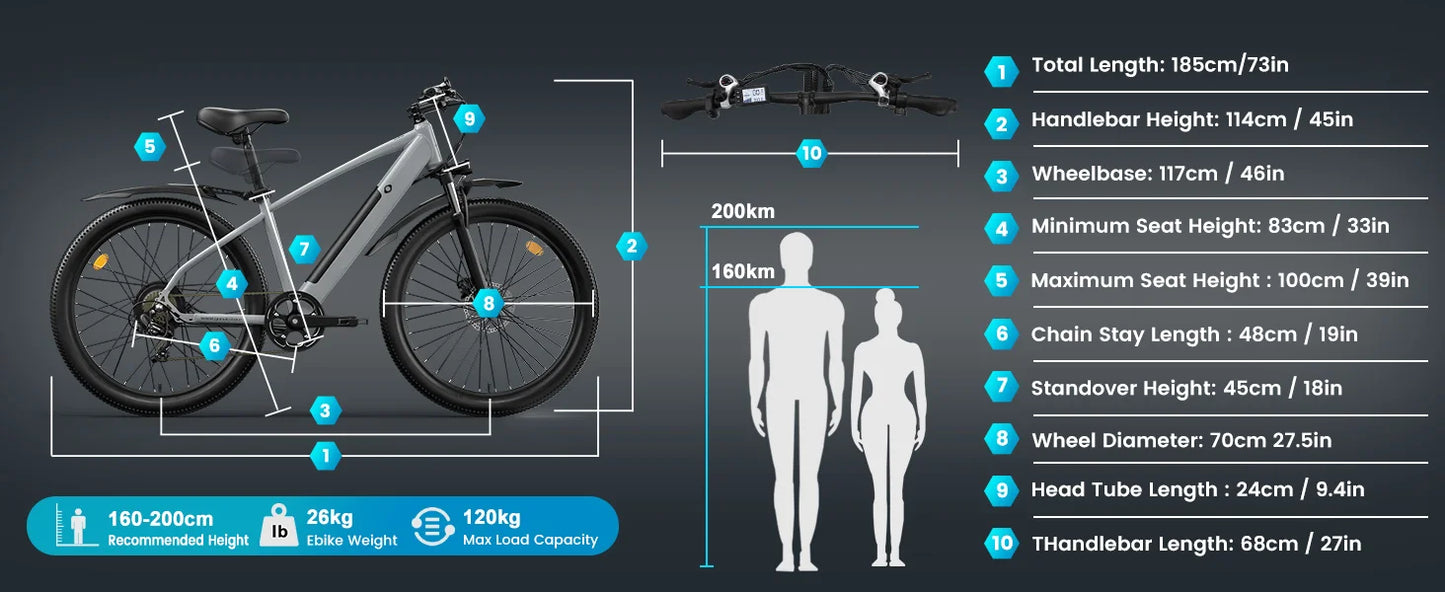 GUNAI GN27 Electric Bike, 750W Motor, 48V 10.4Ah Battery, Torque Sensor, 27.5-inch Tires, 35km/h Max Speed