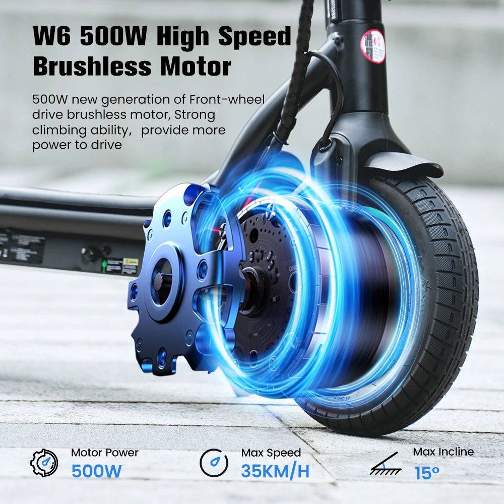 W6 Electric Scooter 10 Inch 500W Motor 36V 10.5Ah Battery 35km/h Max Speed Foldable E-Scooter With APP Dual Brakes Scooters - Cilla Scooters
