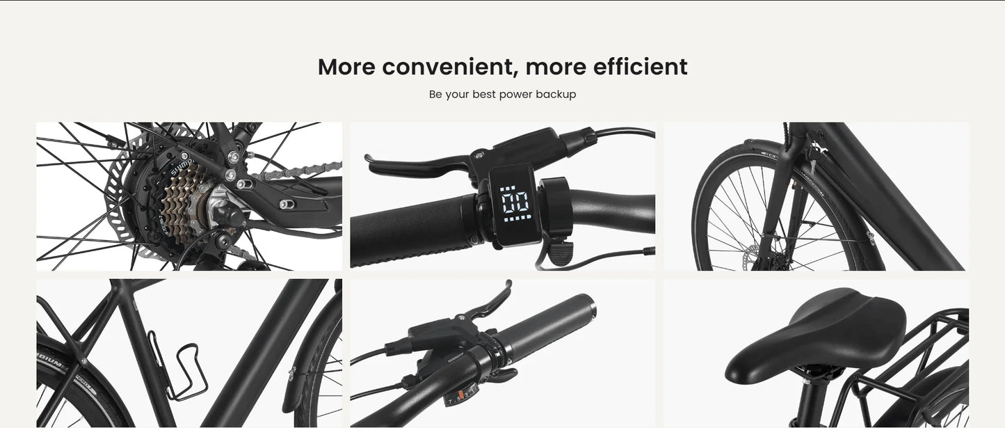 DYU Stroll 1 Electric Bike 36V 9AH 700C CST Puncture-resistant Tires Light-Weight Road City E-bike OiI Disc Brake System 7 Speed