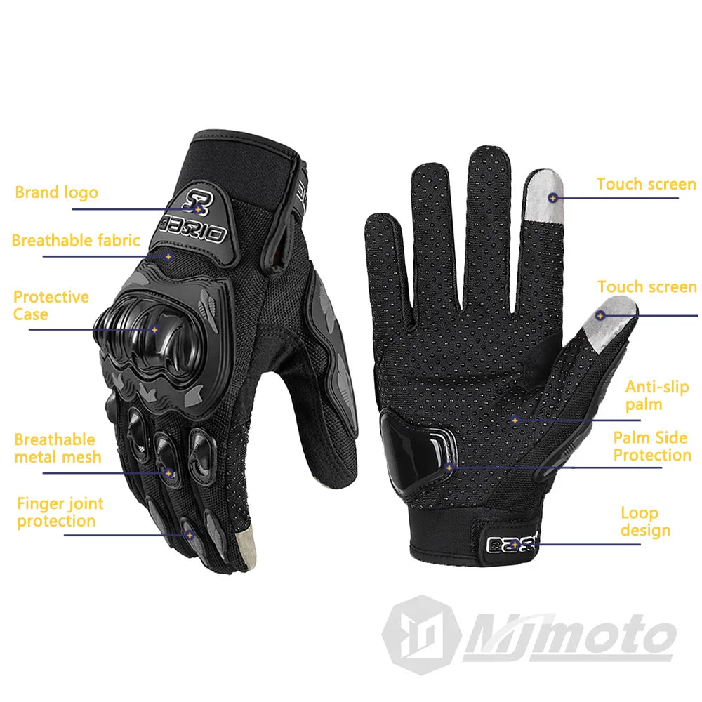 Summer Breathable Full Finger Motorcycle Gloves Touch Screen non slip - Cilla Scooters