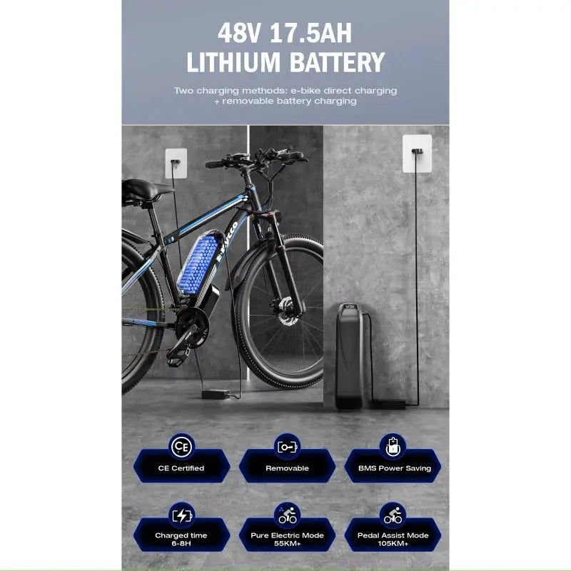 Ebycco E8 E-Bike 750W Brushless Motor 48V17.5AH Removable Battery 21-Speed Electric Bicycle 29-Inch Tires Off-road Electric Bike - Cilla Scooters