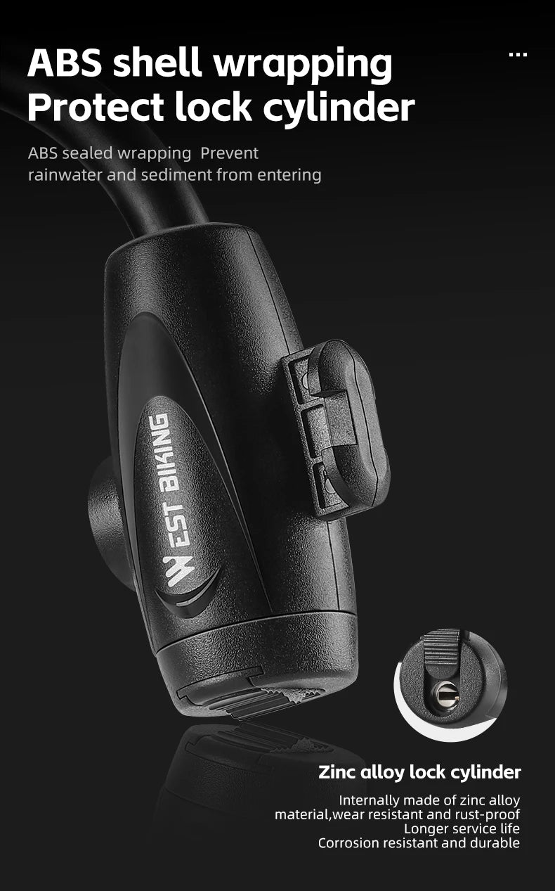 WEST BIKING Anti-freeze Bike Cable Lock 1.2/1.5m Thicken Anti-theft Safety Lock Portable Bicycle Lock MTB Road Bike Accessories - Cilla Scooters