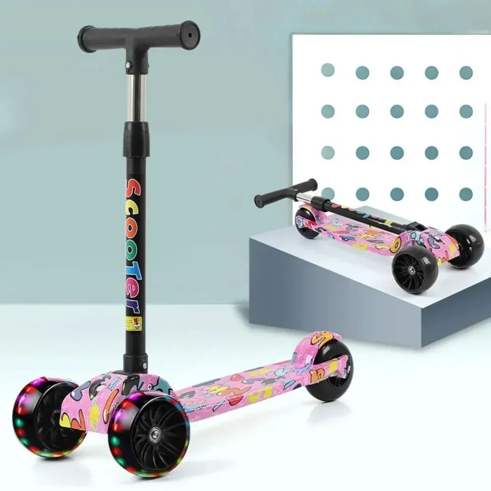 2024 New Foldable Children Scooter Widened Pedals with Flash Wheels 3 Wheel Scooter Lightweight Adjustable Height Kids Scooter