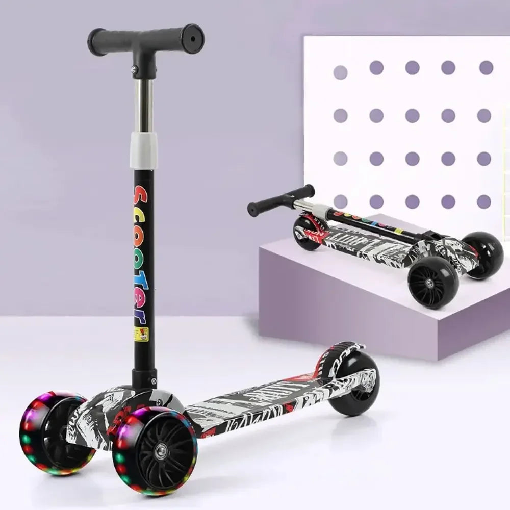 2024 New Foldable Children Scooter Widened Pedals with Flash Wheels 3 Wheel Scooter Lightweight Adjustable Height Kids Scooter