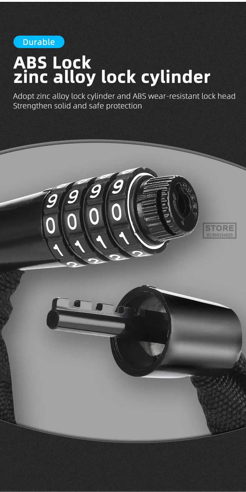 Bike Chain Lock 65-150cm Anti-theft 4 Code Safety
