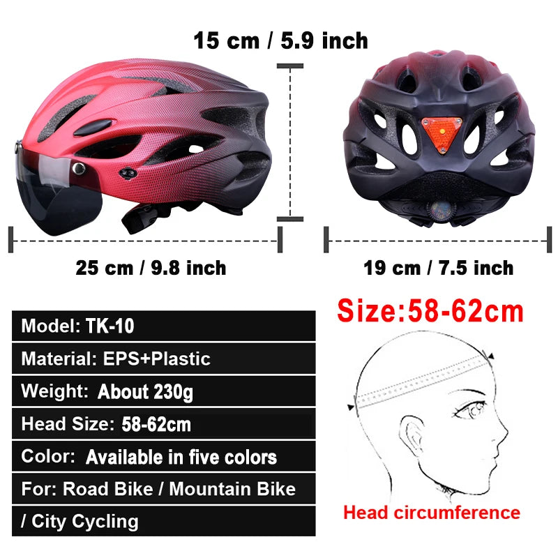 X-TIGER Bike Helmet with LED Rear Light Dual Mode Goggle Cycling - Cilla Scooters