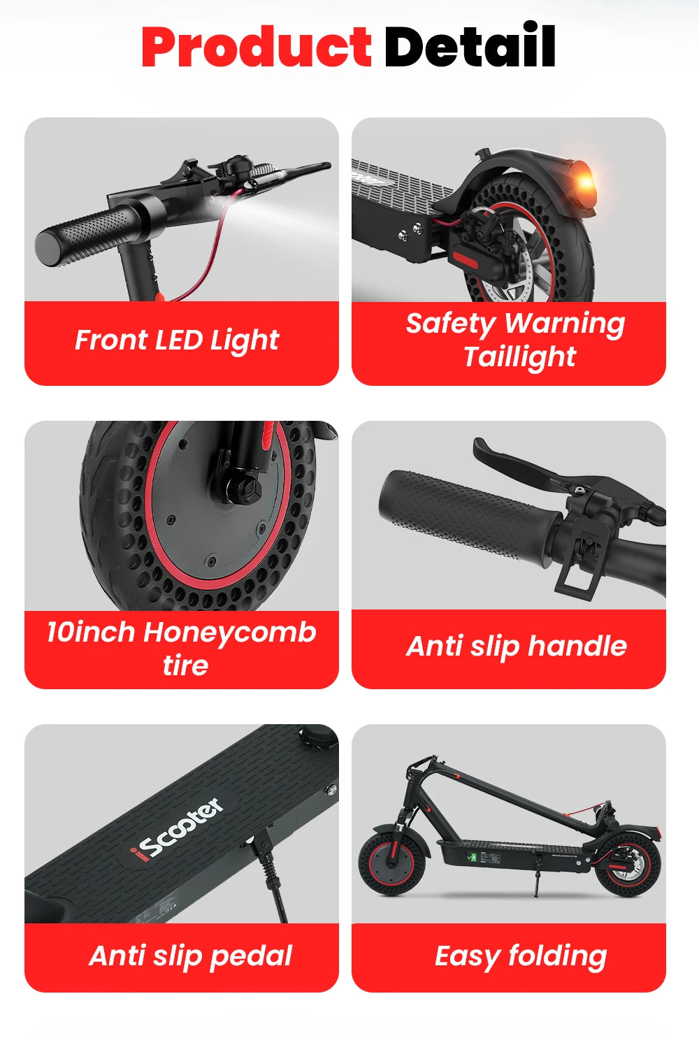 iScooter i9max Electric Scooter 36V 10Ah 500W Motor 40km Max Range 35km/h Speed 10inch Foldable Electric Kick eScooter with App - Cilla Scooters