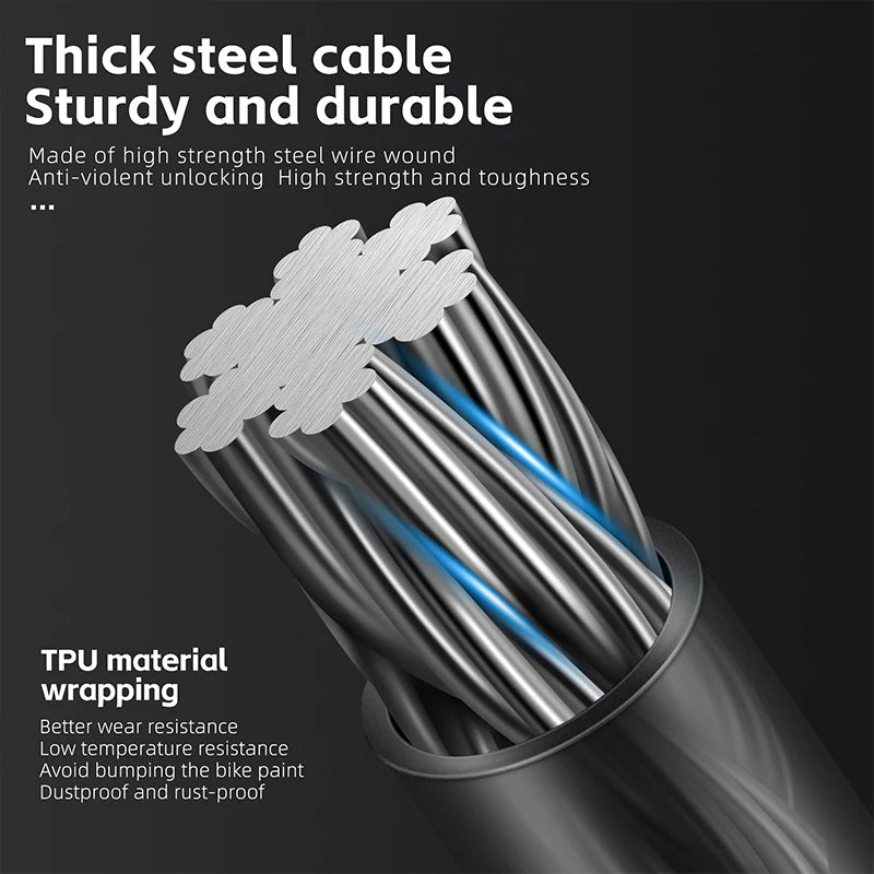 WEST BIKING Anti-freeze Bike Cable Lock 1.2/1.5m Thicken Anti-theft Safety Lock Portable Bicycle Lock MTB Road Bike Accessories - Cilla Scooters