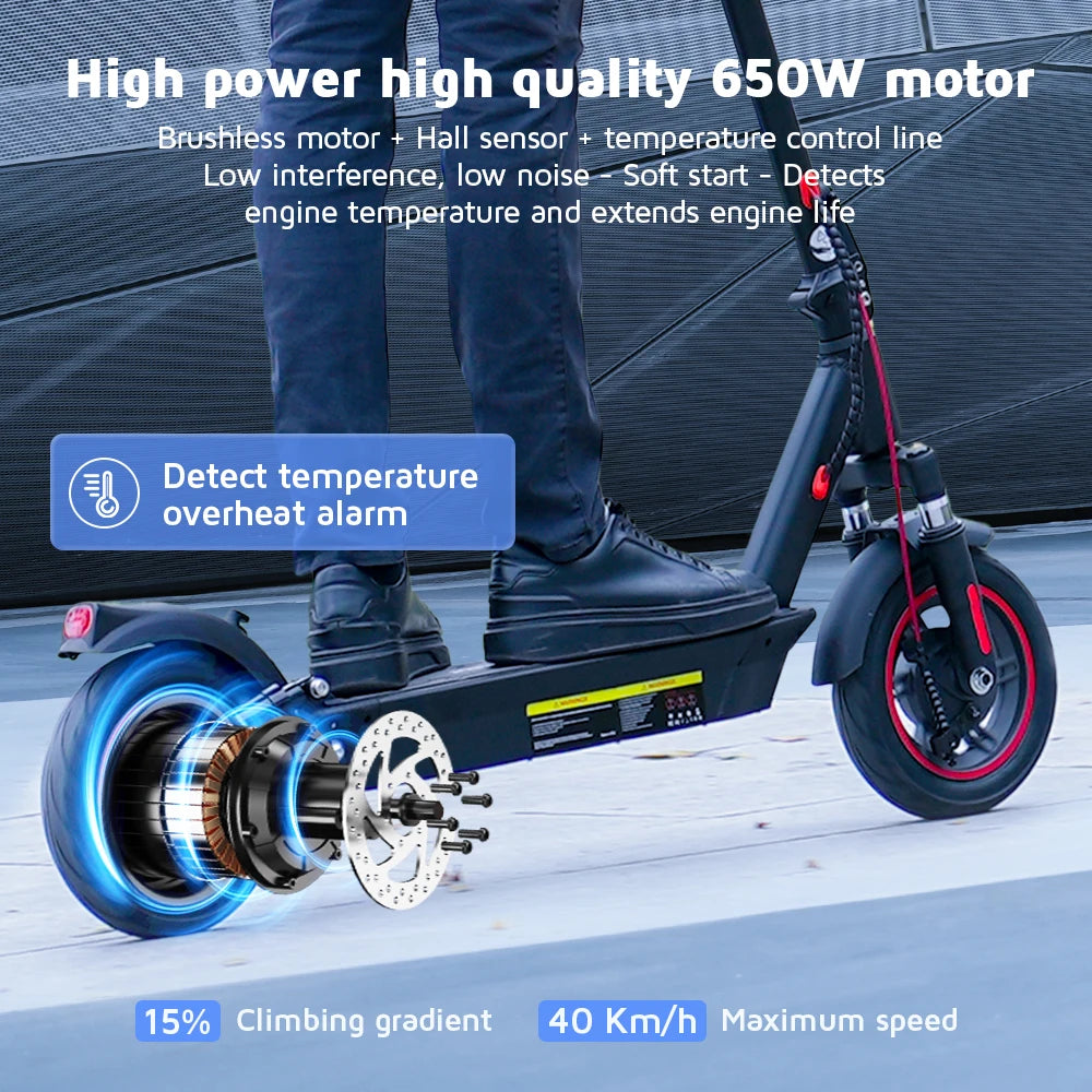 iScooter i10 Electric Scooter 650W Motor 36V15Ah 10inch Foldable Electric Kick Scooter 45km Max Range Electric eScooter With APP - Cilla Scooters