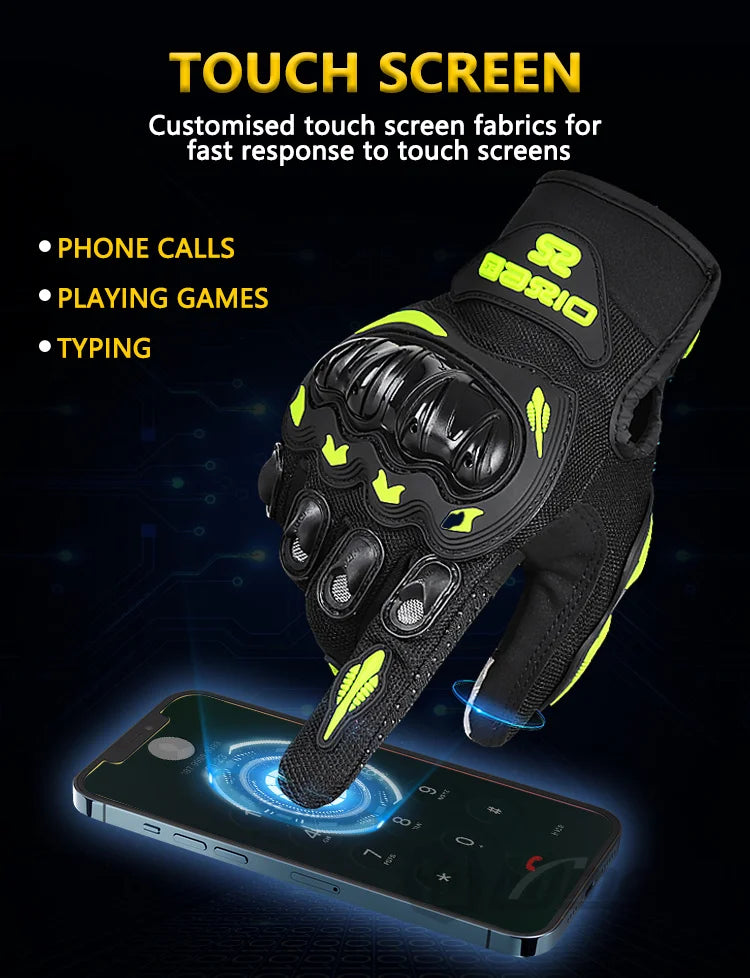 Summer Breathable Full Finger Motorcycle Gloves Touch Screen non slip - Cilla Scooters