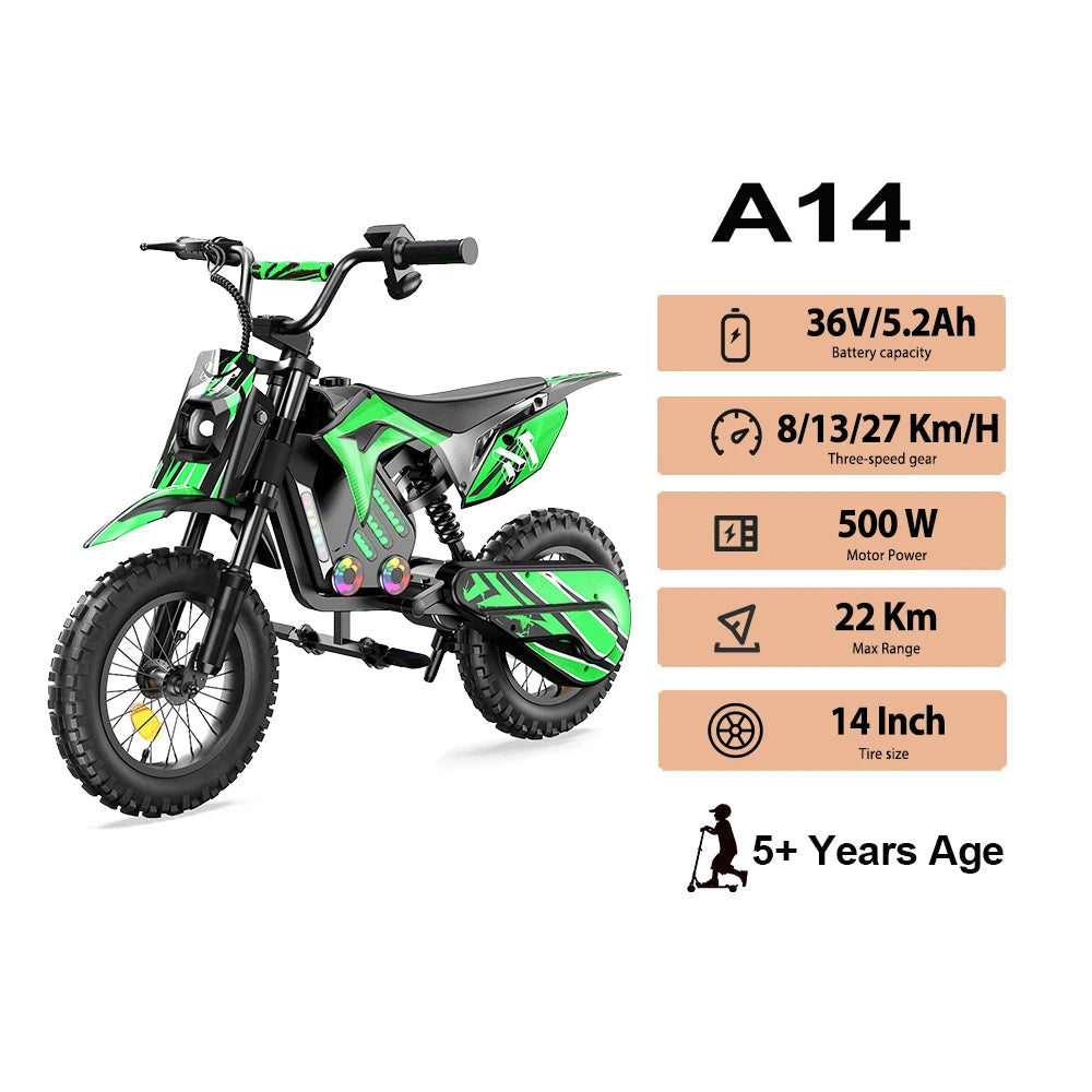 Kids E-bike A14, Bluetooth Music, 3 Speed Modes 27km/h - Cilla Scooters