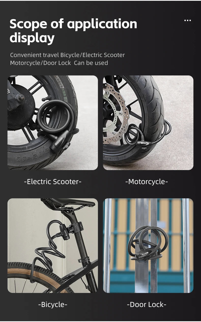 WEST BIKING Anti-freeze Bike Cable Lock 1.2/1.5m Thicken Anti-theft Safety Lock Portable Bicycle Lock MTB Road Bike Accessories - Cilla Scooters