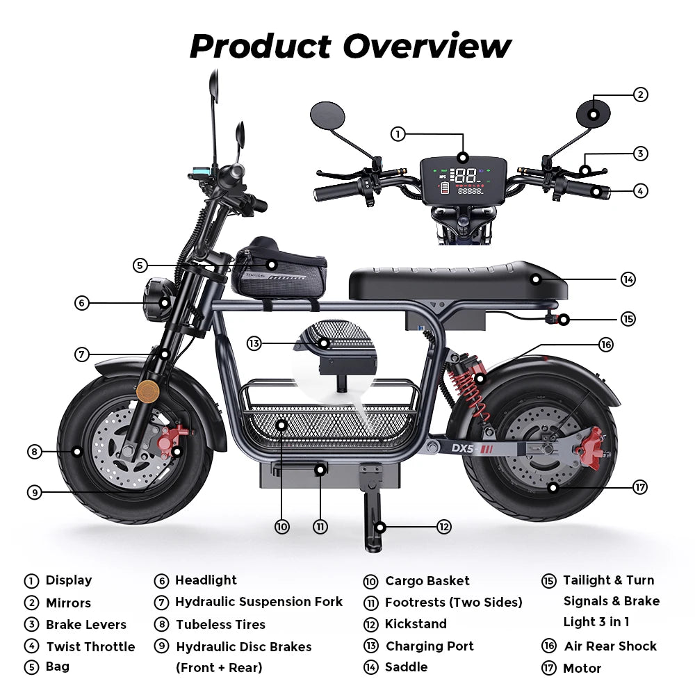 iScooter DX5 E-scooter With Seat and Basket 55KM/h - Cilla Scooters