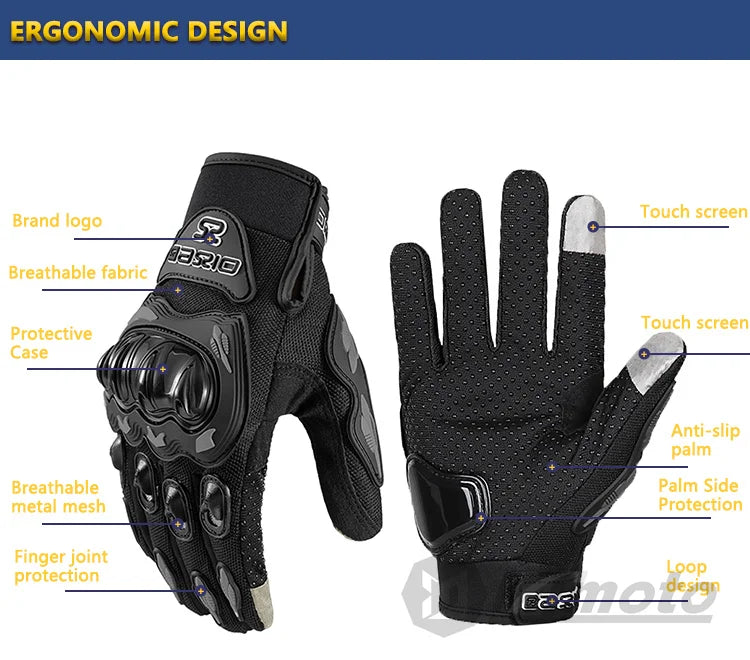 Summer Breathable Full Finger Motorcycle Gloves Touch Screen non slip - Cilla Scooters