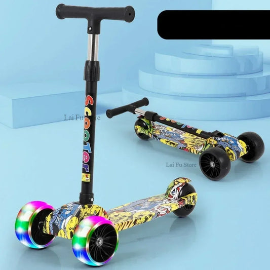 2024 New Foldable Children Scooter Widened Pedals with Flash Wheels 3 Wheel Scooter Lightweight Adjustable Height Kids Scooter