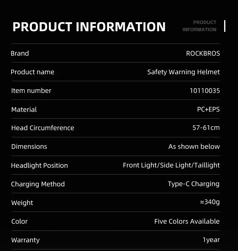 Bicycle Light Helmet Type-C Charging