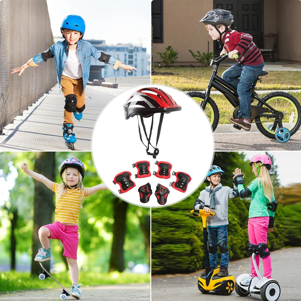 7Pcs Helmet Knee Elbow Protective Gear Set Adjustable Kids Bicycle Sport Protective Gear Set 48-55cm for Boys Girls 5-12 Years - Cilla Scooters