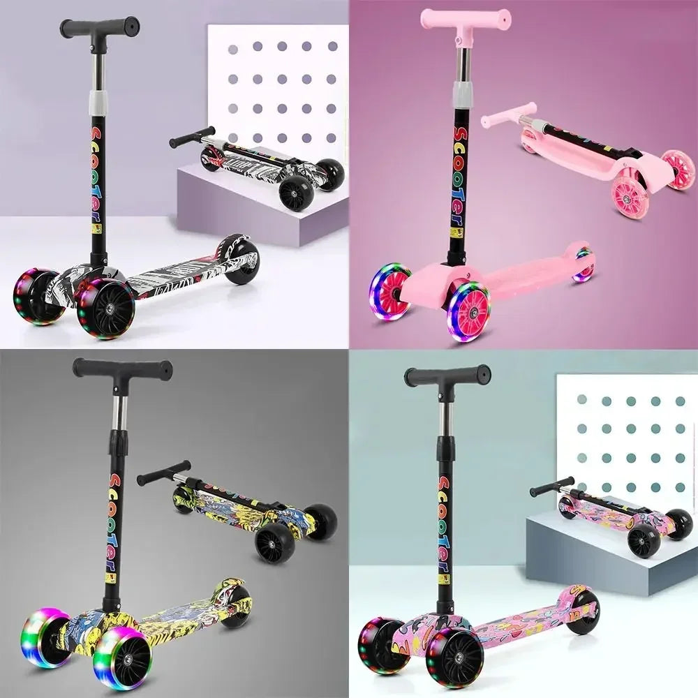 2024 New Foldable Children Scooter Widened Pedals with Flash Wheels 3 Wheel Scooter Lightweight Adjustable Height Kids Scooter