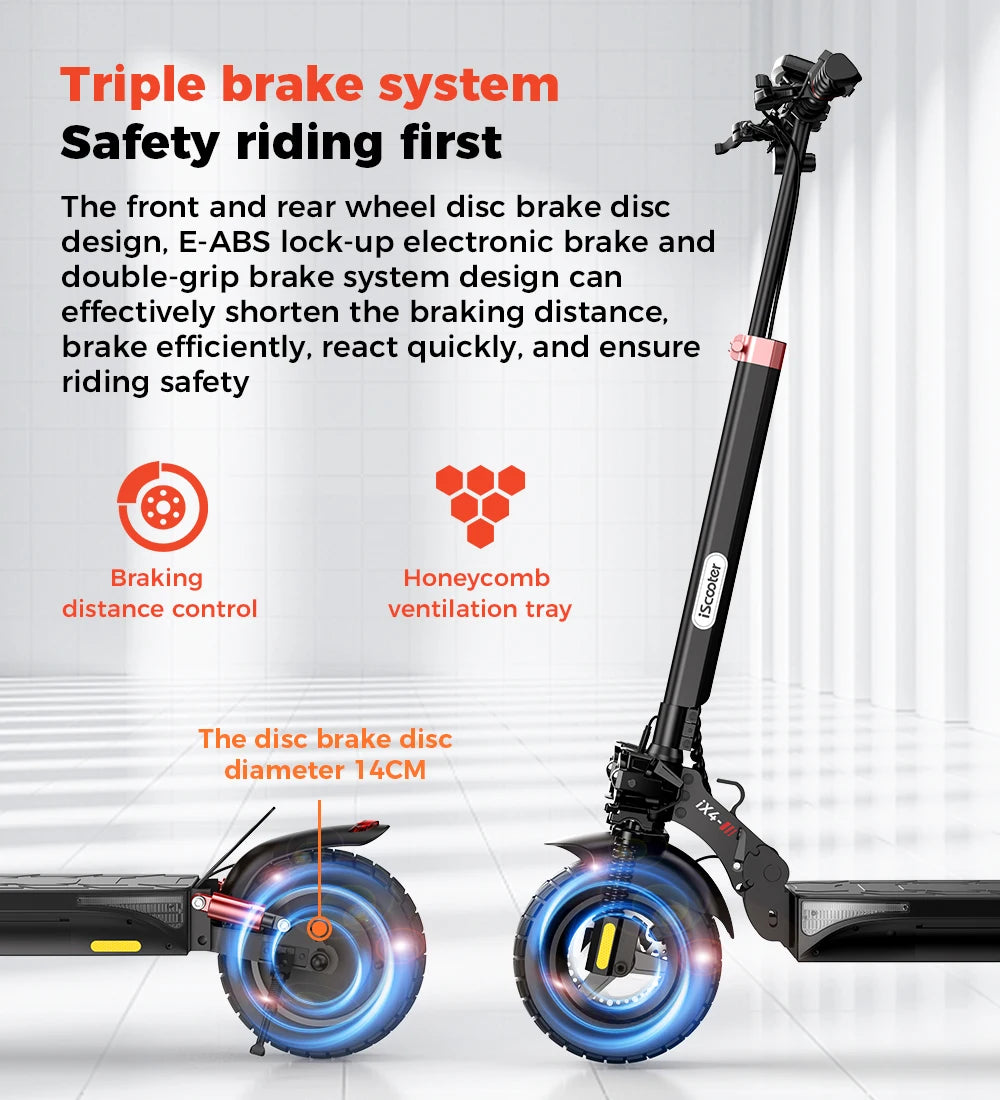 iScooter iX4 Electric Scooter 800W Motor 48V 15Ah 40-45km Range 45km/h Speed Dual Disc Brake foldable Off-Road eScooter With App - Cilla Scooters