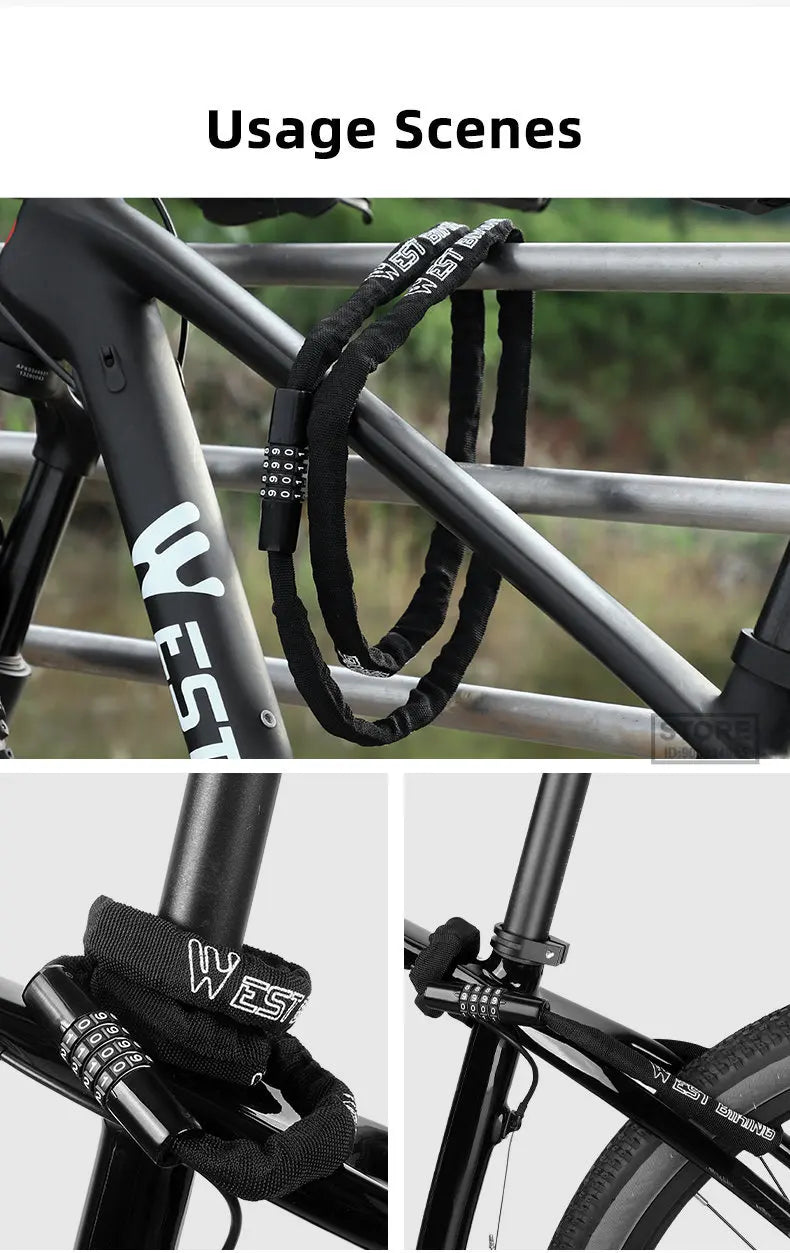 Bike Chain Lock 65-150cm Anti-theft 4 Code Safety
